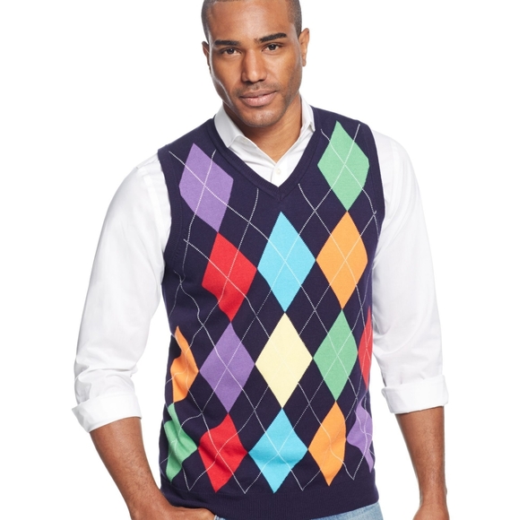 Vtg Rare Men's Large Tommy Hilfiger Men's Golf Argyle Sweater Vest - Multicolor - Picture 9 of 9